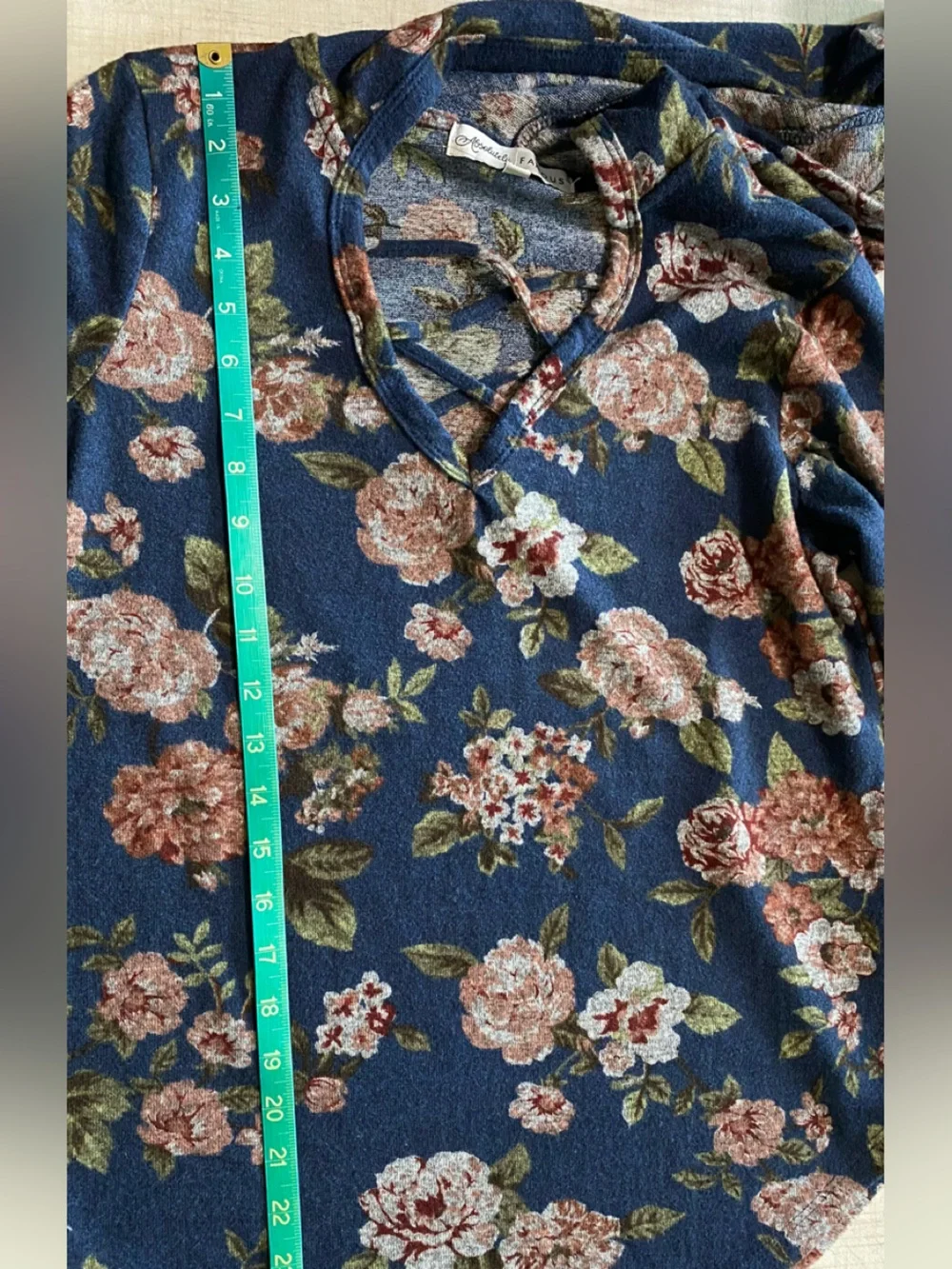 Absolutely Famous Navy Floral Lace-Up Long Sleeve Top - Picture 10 of 11